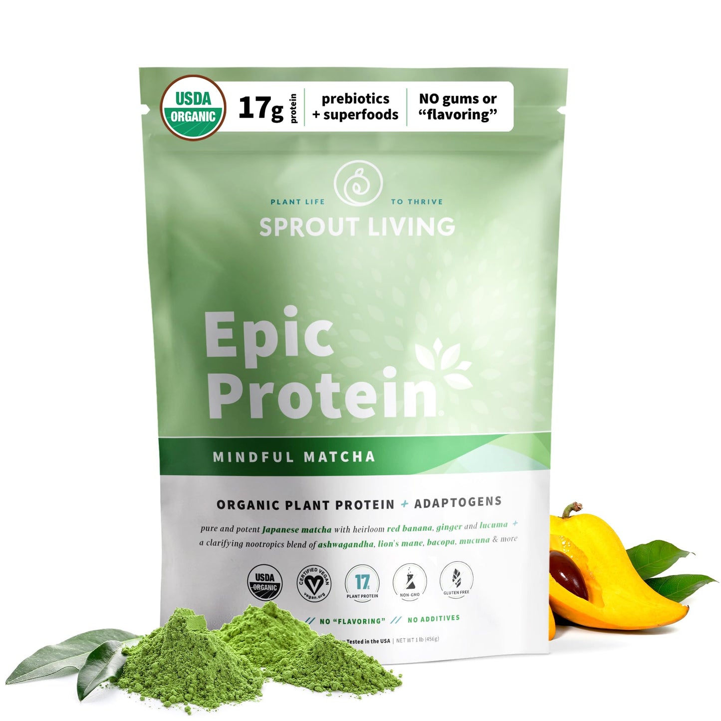 Sprout Living Epic Protein, Plant Based Protein & Superfoods Powder, Mindful Matcha Sprout LivingUS supplements