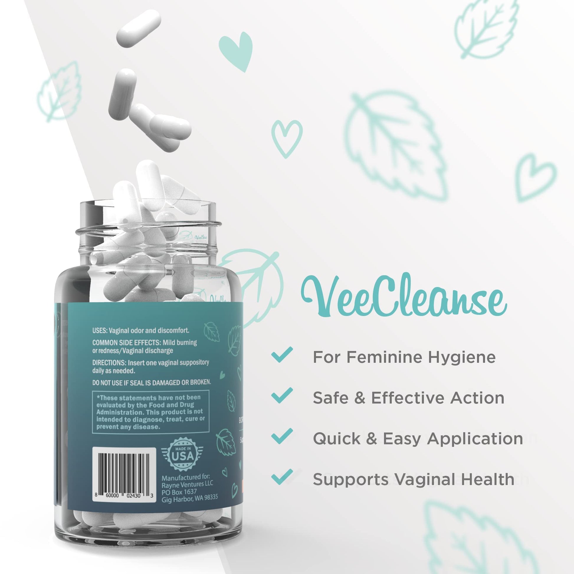 VeeFresh - VeeCleanse Boric Acid Vaginal Suppositories - Vaginal pH Balance Suppositories VeeFreshAu supplements