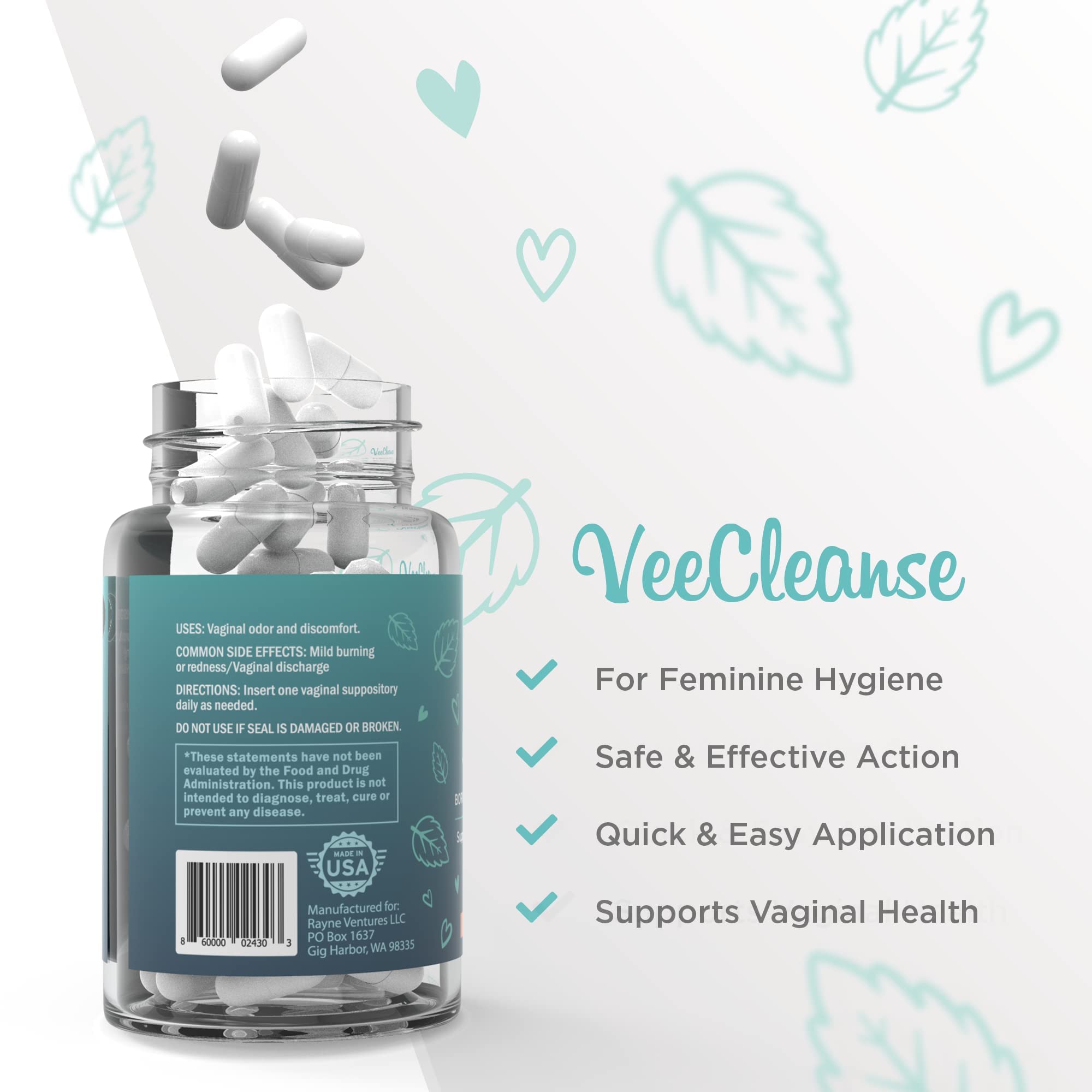 VeeFresh - VeeCleanse Boric Acid Vaginal Suppositories - Vaginal pH Balance Suppositories VeeFreshAu supplements