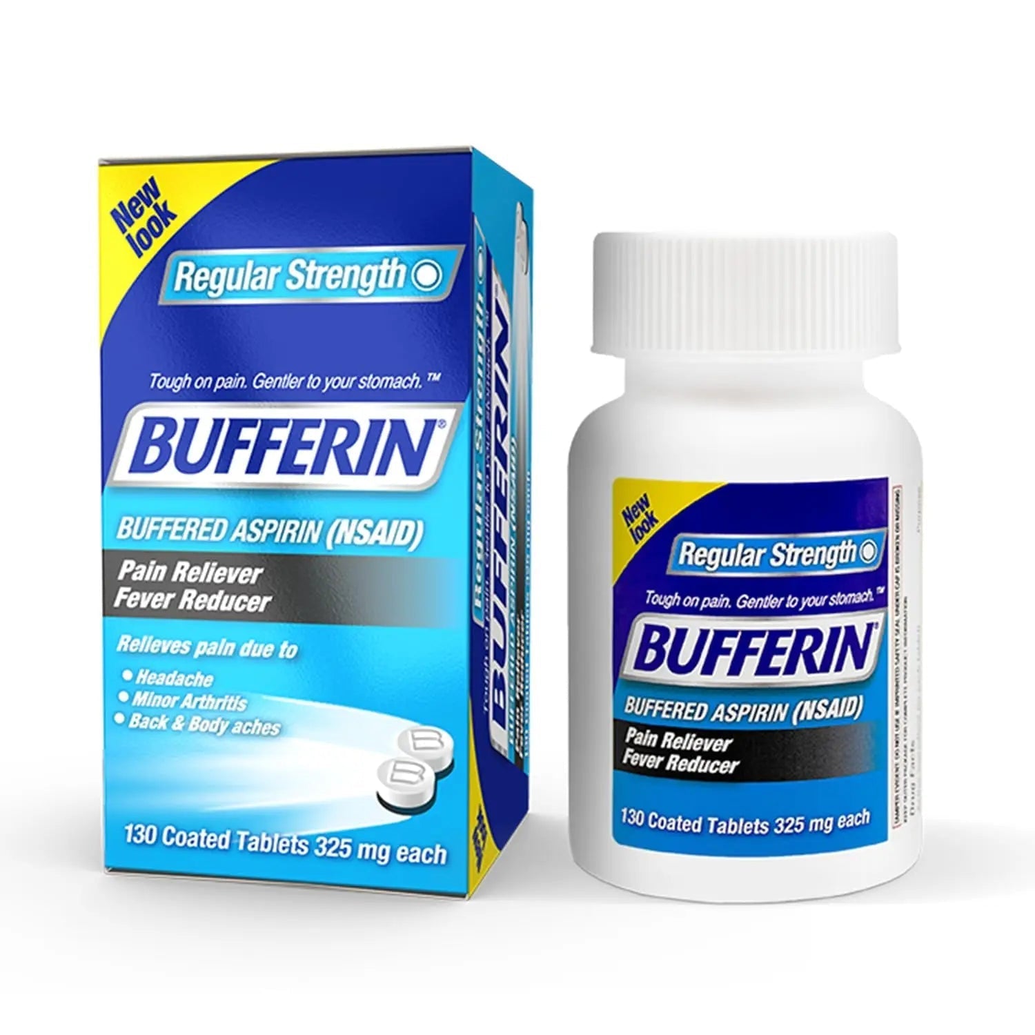 Bufferin Aspirin 325mg, Pain Reliever & Fever Reducer, with 3 Buffering Agents Relieves 7 Types of Pain: Headaches, Back Ache, Arthritis, Muscle Aches & More, for Adults, 130 Coated Tablets, 1-Pack BufferinAu supplements