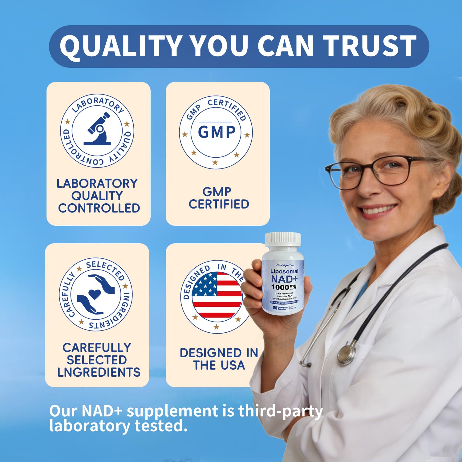 NAD Supplement 1000mg, Liposomal NAD+ Supplement with Resveratrol, Glutathione & Astaxanthin - Support Cellular Health, Stamina & Healthy Aging, NMN Supplement Alternative – 60 Capsules HVibeVigor ZestAu supplements