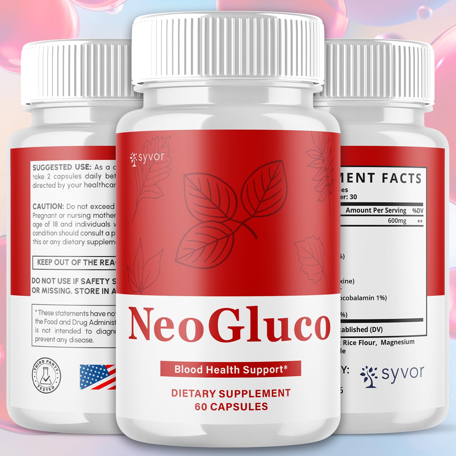 (2 Pack) NeoGluco Capsules, Official NeoGluco Glycogen Support Pills with All Natural Ingredients, Advanced Formula Health Supplement with Max Strength Premium Vitamins for Women & Men (120 Capsules) SyvorAu supplements