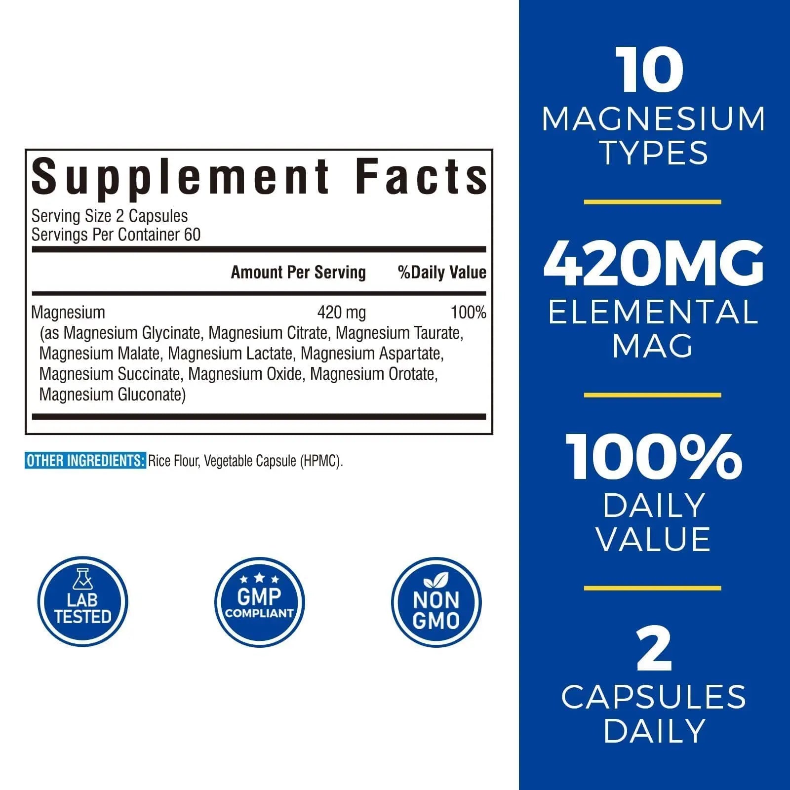 Vitalibre 10 in 1 Magnesium Complex, 420mg Elemental Magnesium | Ultra Strength, Max Absorption | Chelated Magnesium Supplement for Nerves, Bone & Heart Health | Non-GMO, 120 Vegan Capsules Vitalibrenz supplements