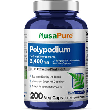 NusaPure Polypodium Leucotomos 10:1 Extract, 240 mg Equivalent to 2400mg 200 Veggie Capsules (Vegetarian, Non-GMO, Vegan) NusaPureAu supplements