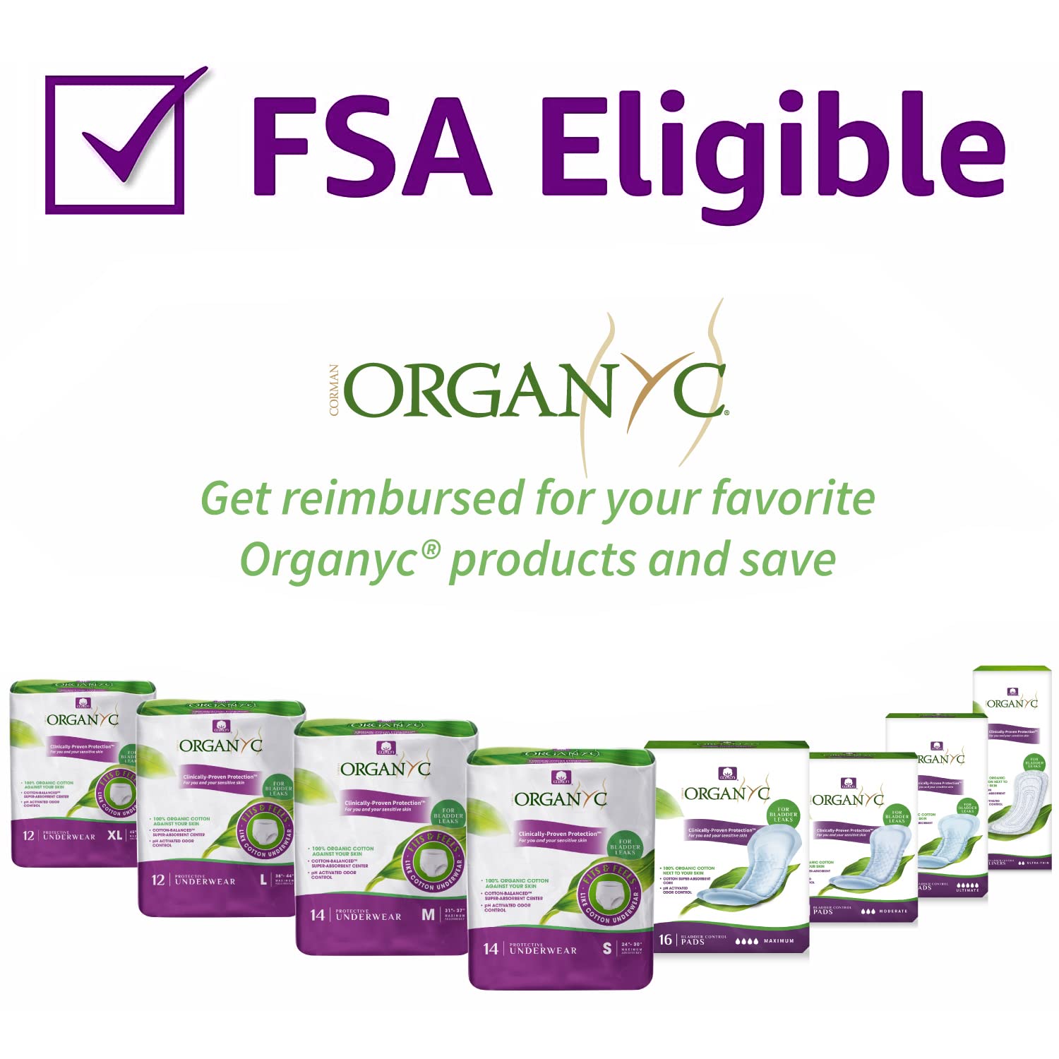Organyc 100% Organic Cotton Light Incontinence Liners for Bladder Leakage Control OrganycAu supplements