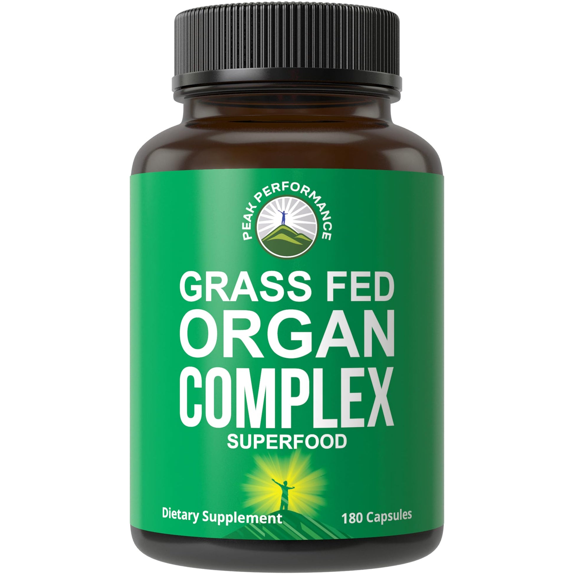 Peak Performance Grass Fed Beef Organ Complex from New Zealand (180 Capsules) Desiccated Organs Superfood Pills. GrassFed Beef Liver Capsules with Heart, Kidney, Pancreas, Spleen. Supplement Peak PerformanceAu supplements