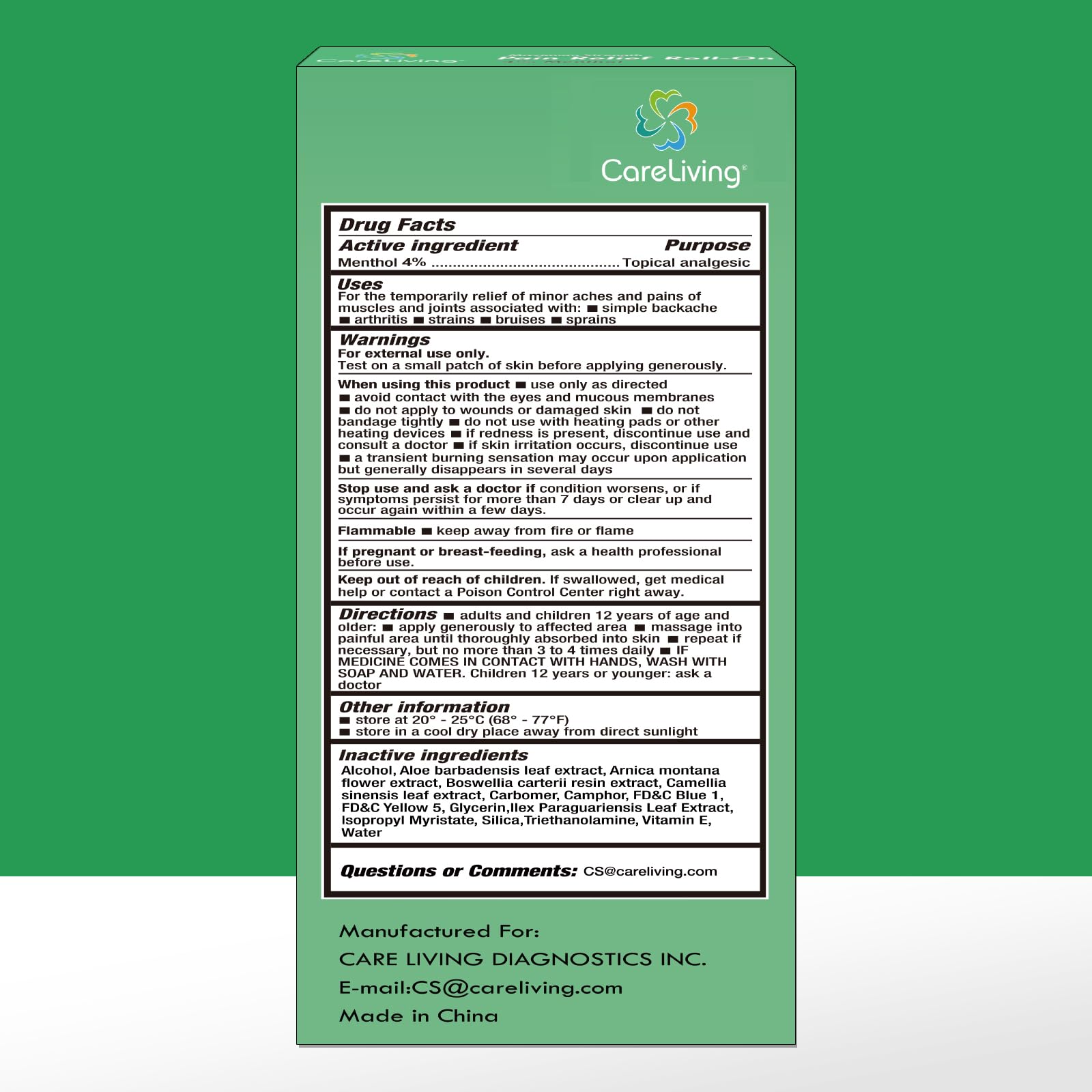 CARELIVING Roll On Pain Relief for Knee, Neck, Joint, Shoulder, Arthritis Pain Reliever, Sore Muscle Relief, Roll On Menthol Gel 2.5 Fl Oz (Pack of 2) CARELIVINGAu supplements