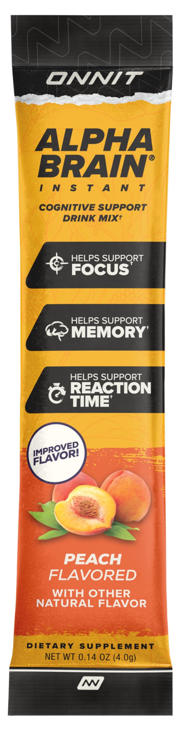 ONNIT Alpha Brain Instant Cognitive Support Drink Mix, Nootropic Supplement for Focus, Memory and Clarity, Peach Flavor, 0.13 oz Packets, 30 Count ONNITAu supplements