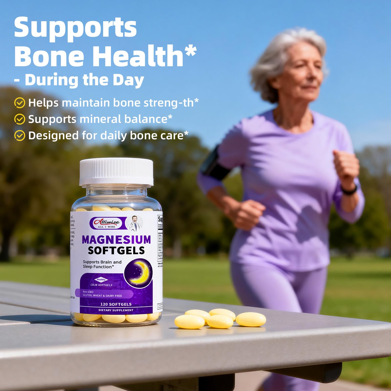 Magnesium Glycinate 400mg Softgels, Small Easy to Swallow High Absorption Magnesium Supplement, with Vitamin D3 & K2 for Sleep Relax Calm Muscle Bone* Health, 120 Gelcaps AlliwiseAu supplements