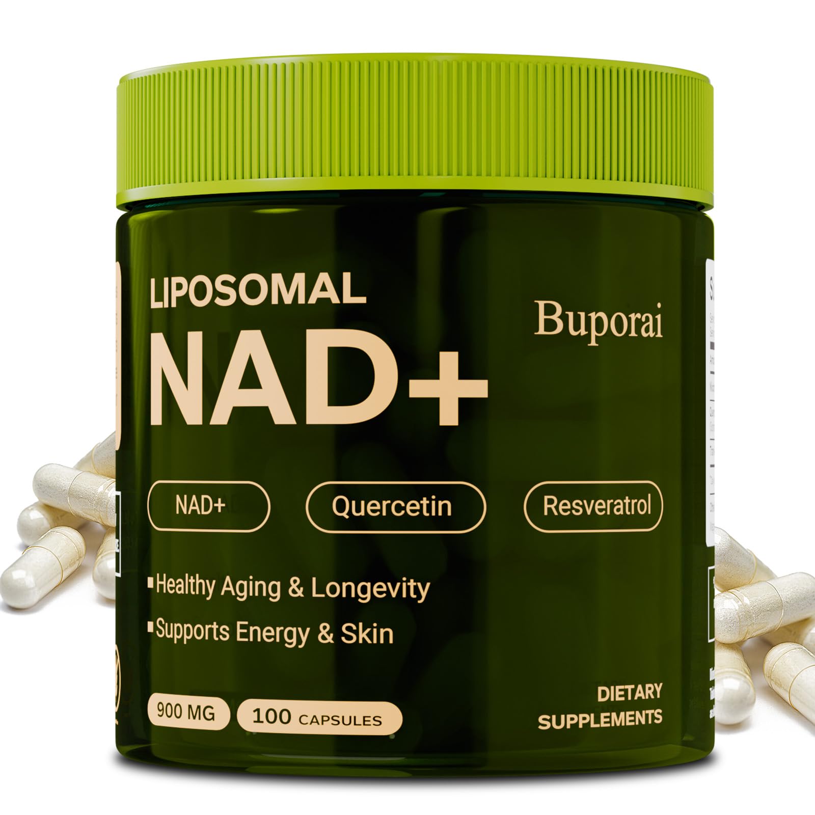Buporai NAD Supplement 900mg with Resveratrol & Quercetin, NAD Supplement for Anti-Aging, Cellular Energy & Repair-100 Capsules BuporaiAu supplements