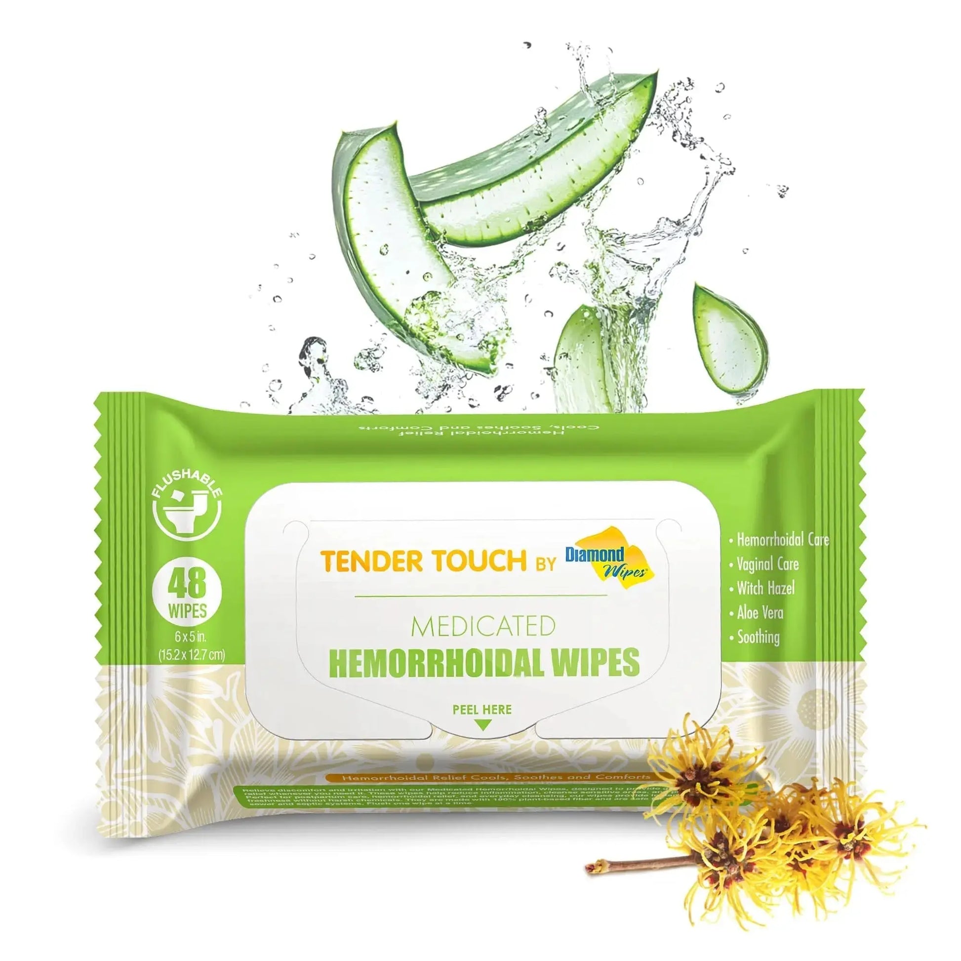 Tender Touch Hemorrhoid Wipes with Witch Hazel and Aloe, Flushable Medicated Wipes for Hemorrhoid and Vaginal Relief - Postpartum-Safe, Fragrance-free, Travel Size, 1 Pack, 48-ct. Diamond WipesAu supplements