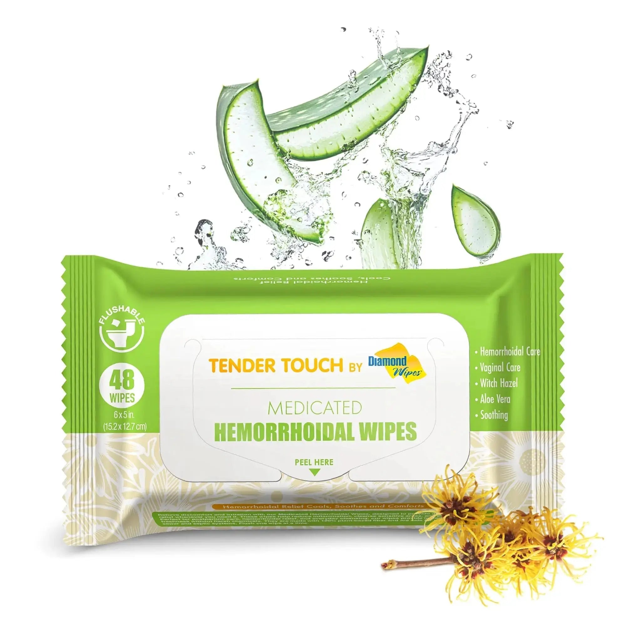 Tender Touch Hemorrhoid Wipes with Witch Hazel and Aloe, Flushable Medicated Wipes for Hemorrhoid and Vaginal Relief - Postpartum-Safe, Fragrance-free, Travel Size, 1 Pack, 48-ct. Diamond WipesAu supplements