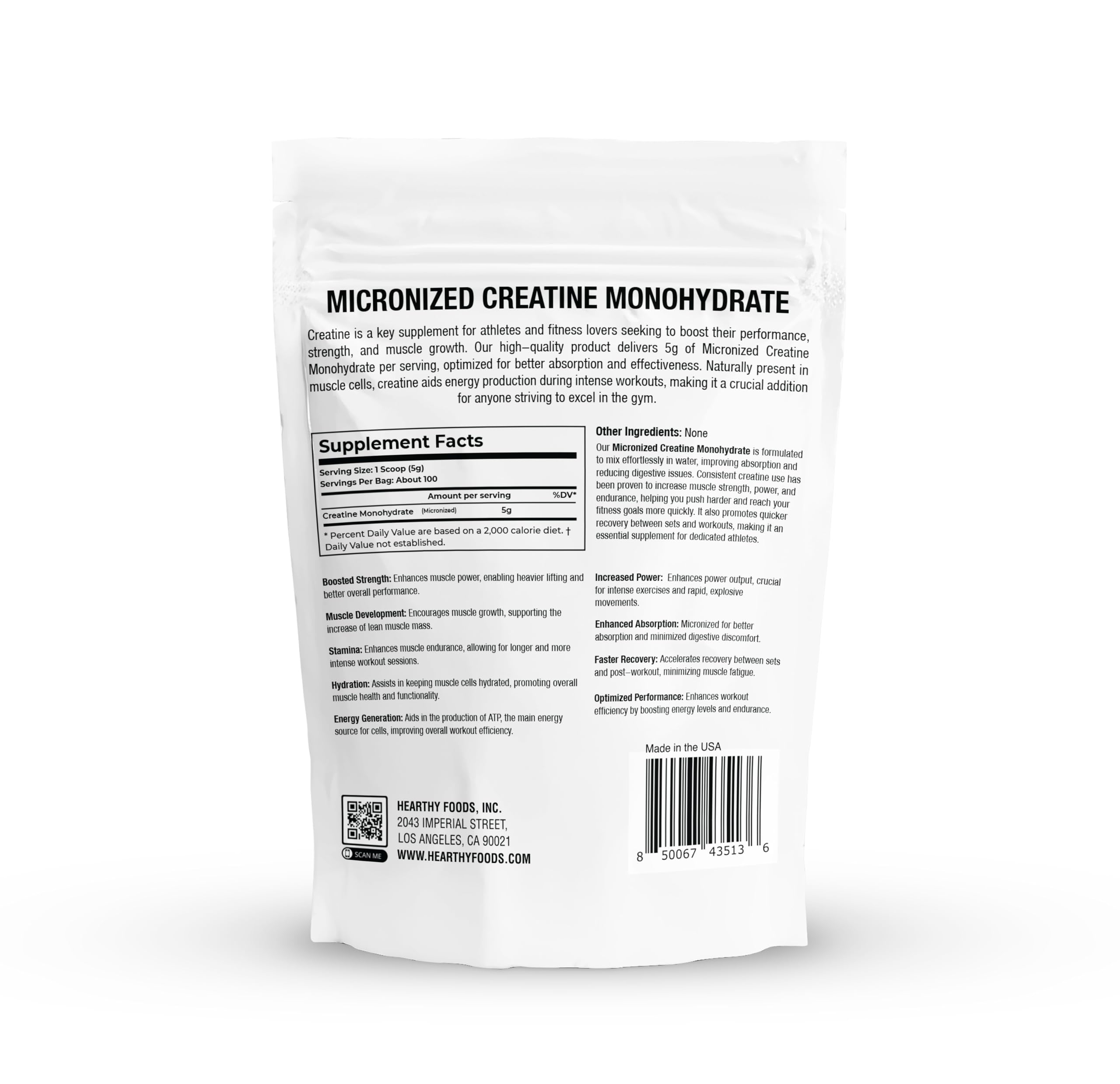 HEARTHY FOODS Creatine Monohydrate Micronized Powder 500G - 100 Servings, 5000mg Per Serving (5g) - 17.9 Oz for Men & Women Muscle Growth & Recovery - UNFLAVORED HEARTHY FOODSAu supplements