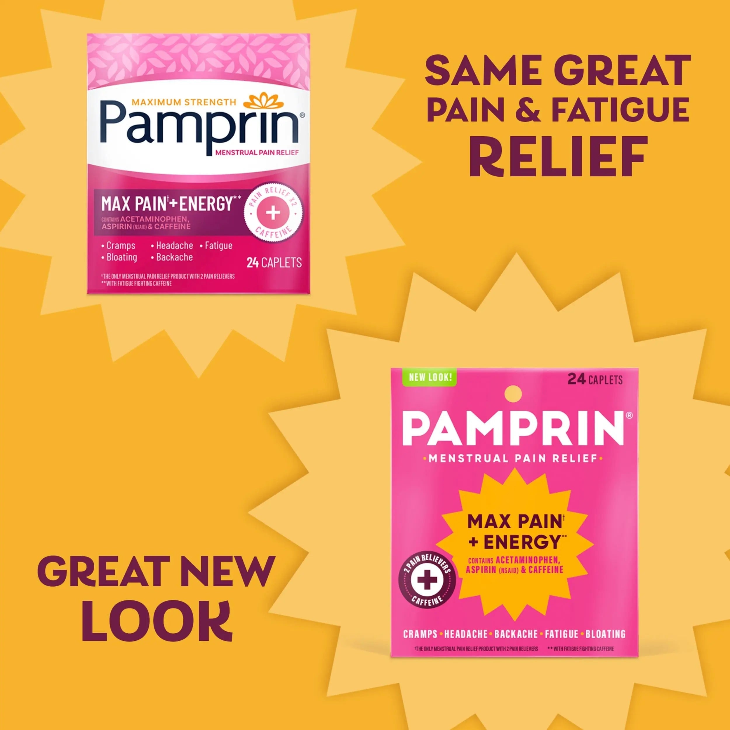 Pamprin Maximum Strength Max Pain and Energy Formula, Menstrual Period Symptoms Relief for Cramps, Bloating and Fatigue, 24 Caplets PamprinAu supplements