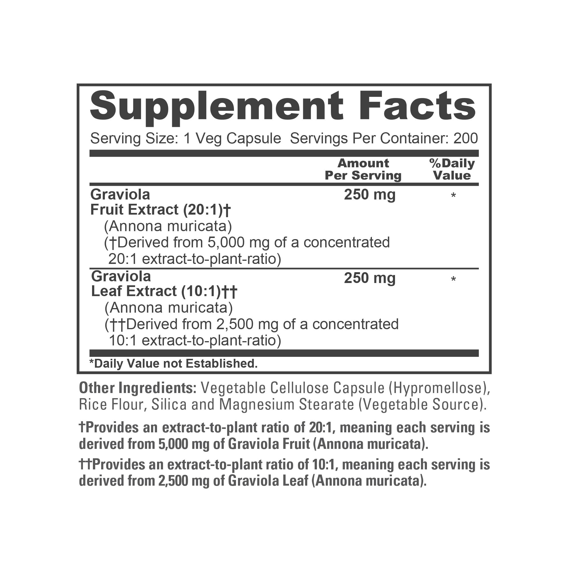 NusaPure Graviola 20:1 & 10:1 Extract - Suitable for Vegetarian/Vegan, Non- GMO - 7500 mg - 200 Capsules NusaPureAu supplements