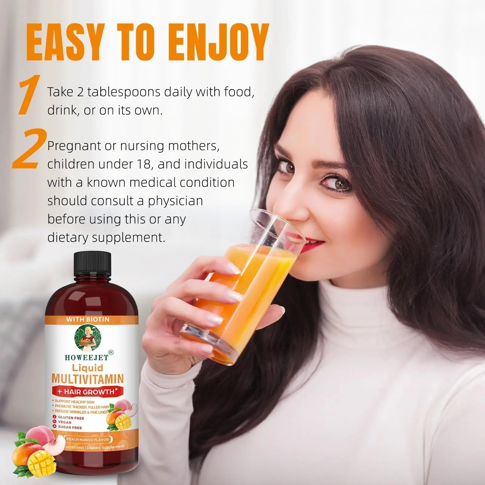 Liquid Multivitamin for Hair Growth | Biotin 10000mcg | Hair & Skin Support Supplement | Clinically Tested for Thicker Hair & Skin Elasticity HOWEEJETAu supplements