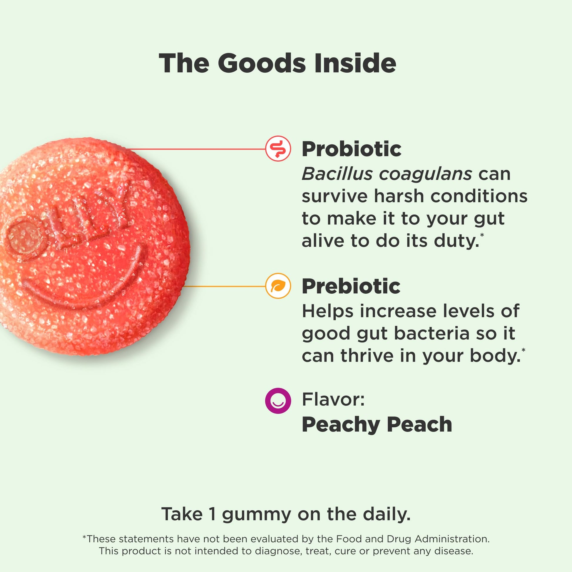OLLY Probiotic + Prebiotic Gummy, Digestive Support and Gut Health, 500 Million CFUs, Fiber, Adult Chewable Supplement for Men and Women, Peach, 30 Day Supply - 30 Count OLLYAu supplements