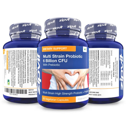 Probiotic 6 Billion Multi-Strain Live Bio Cultures Complex with Prebiotic, 60 Vegetarian ZipvitUS supplements