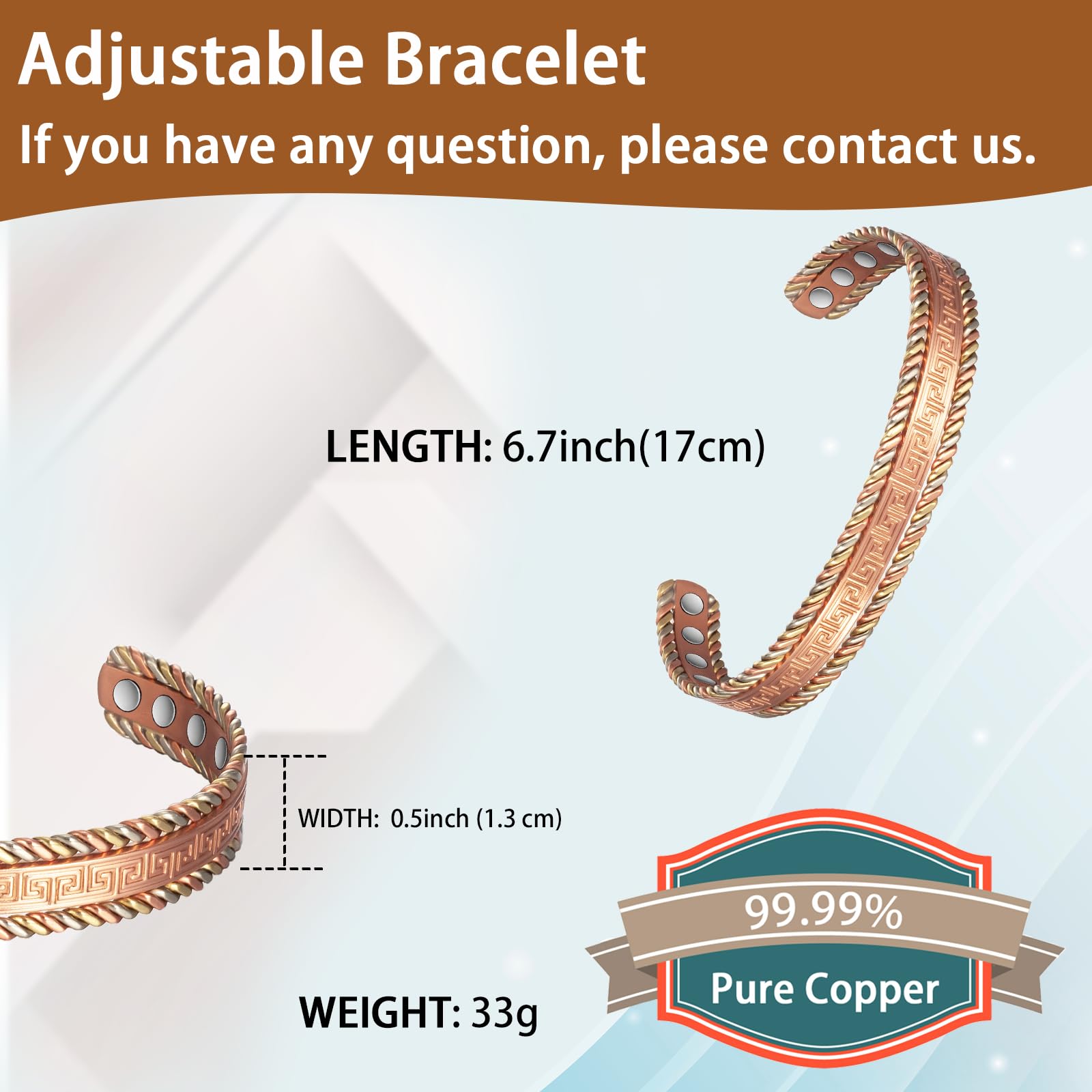 EnerCoppeX Copper Magnetic Bracelet for Women, 99.99% Pure Copper Cuff with 3500 Gauss Magnets (A) EnerCoppeXAu supplements