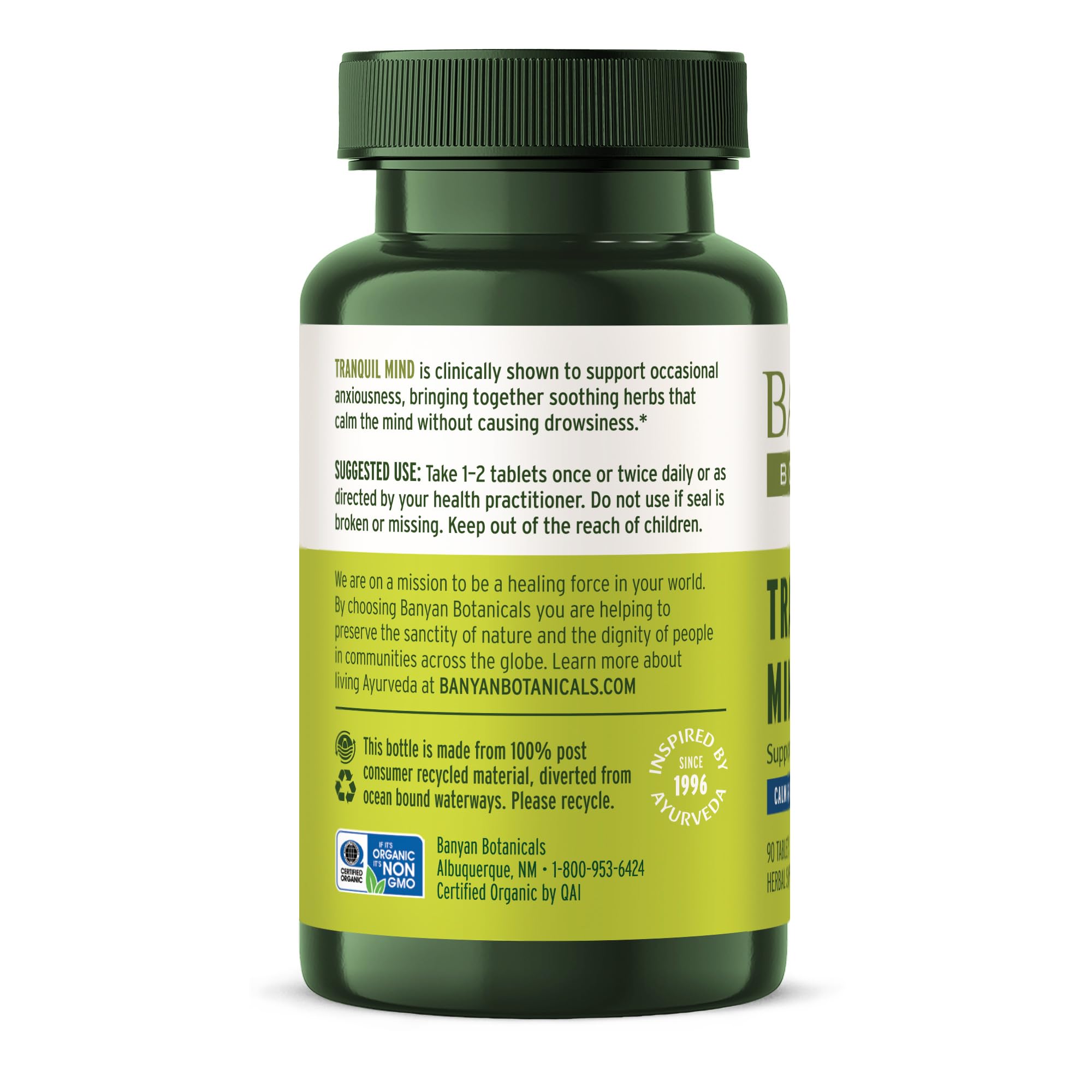 Banyan Botanicals Organic Tranquil Mind – Nervous System Support & Physical Relaxation Supplement – with Skullcap, Passionflower & Gotu Kola – Non-Drowsy Systemic Grounding – 90 Tablets – USDA Organic Banyan BotanicalsAu supplements