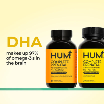 HUM Complete Prenatal Multivitamin for Women with Folate, DHA, and Choline, 23 Nutrients for Daily Support, Gluten Free, Non GMO Supplement for Pre, During, and Post Pregnancy, 30 Vegan Capsules HUMUS supplements