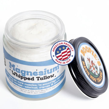Magic Moo Magnesium Whipped Tallow Skincare for sore muscles, sleep, muscle and period cramps, stress, relaxation & more. Topical magnesium that works. Boopie's Magic Moo TallowAu supplements