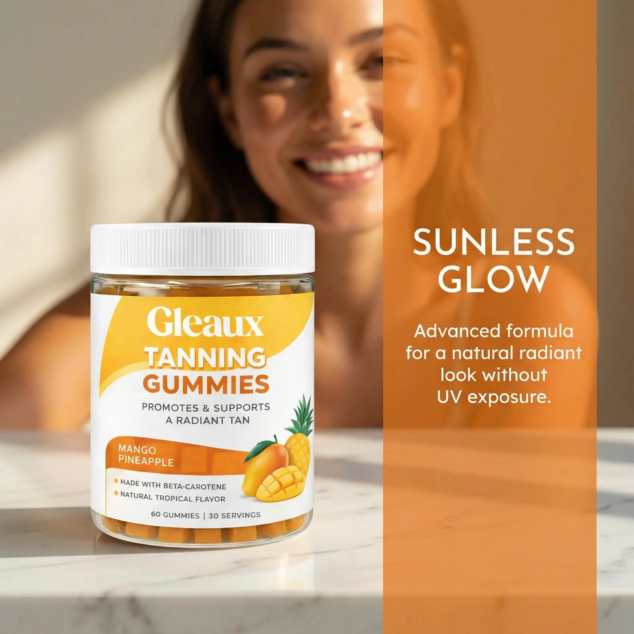 DXWXH Gleaux Tanning Gummies, Tanning Gummies for Women, Sunless Radiance Support with Beta Carotene, Astaxanthin & Lycopene, for Skin Health & Complexion Support, Mango Pineapple Flavor, 60 Gummies DXWXHnz supplements