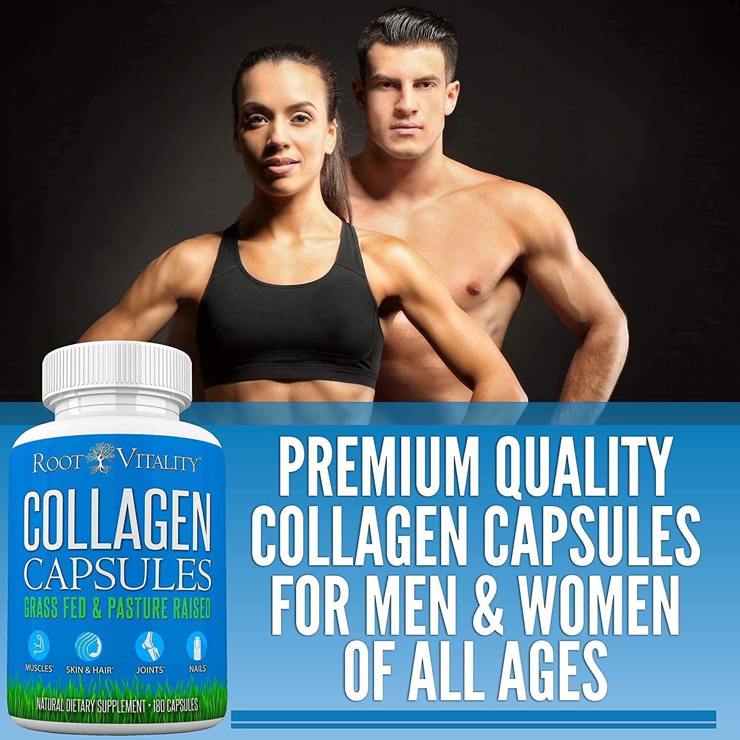 Root Vitality Collagen Peptides Capsules - Grass-Fed, Pasture-Raised Hydrolyzed Protein Supplement for Skin, Hair, & Nails - Non-GMO, Zero Sugar Daily Pills for Men & Women (180 Capsules) Root VitalityAu supplements