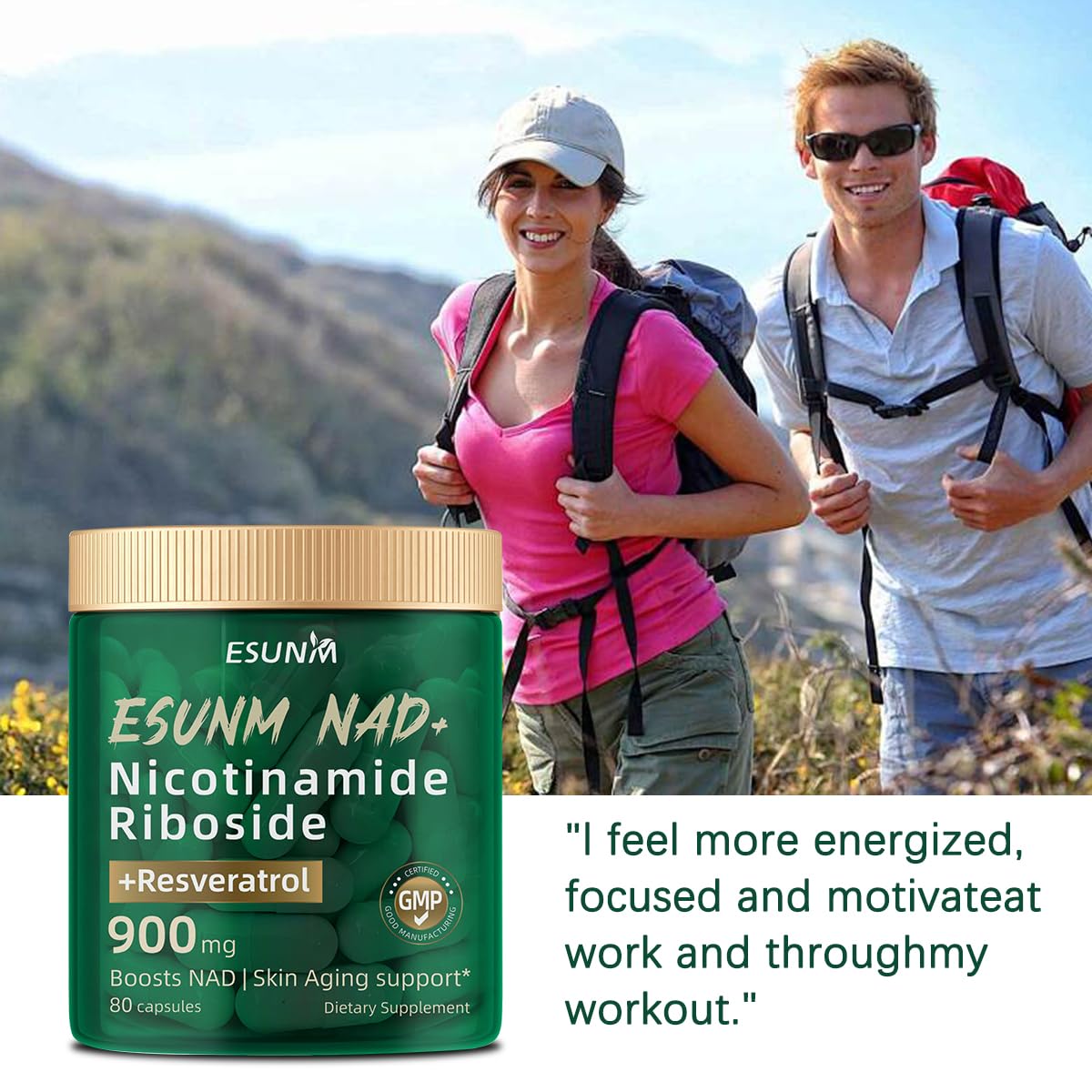 ESUNM Liposomal NAD+ Supplement with Resveratrol, NMN Supplement NAD Resveratrol Support Cellular Health, Stamina & Healthy Aging,Third-Party Tested，80 Capsules ESUNMAu supplements
