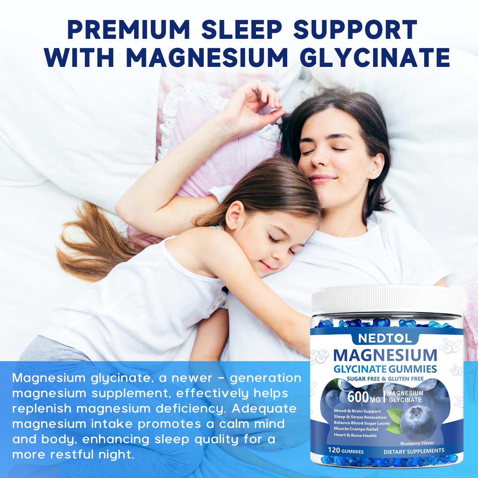 Nedtol Magnesium Glycinate Gummies 600mg, Sugar Free Magnesium Potassium Supplement for Adults with Magnesium L-Threonate, Vitamin D, B6,and CoQ10 for Sleep, Body Support and Relaxation,120 Count NedtolAu supplements