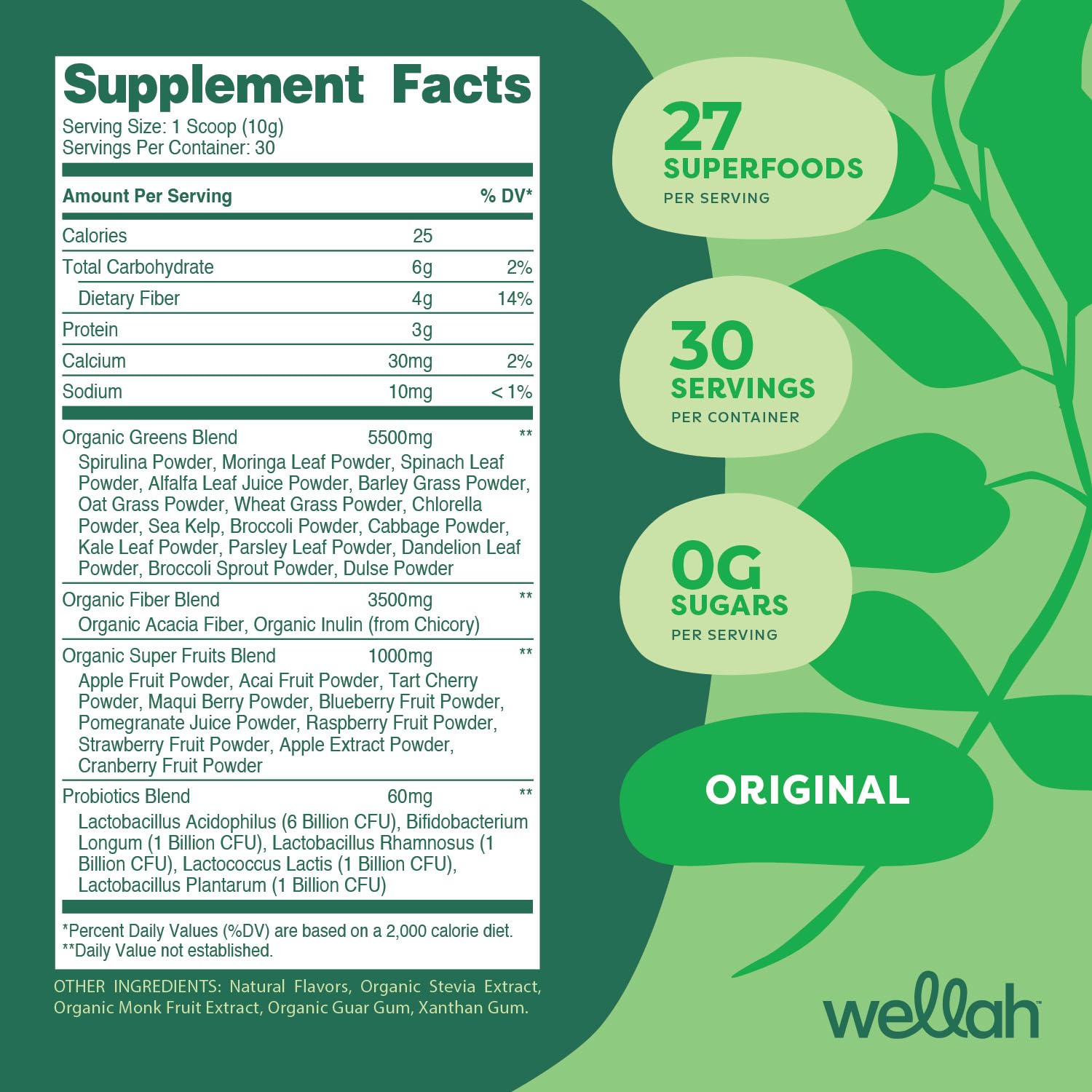 Wellah Leaf, Laugh, Love Super Greens Powder (Unflavored) 30 Servings - Superfood Supplement Drink Mix WellahAu supplements