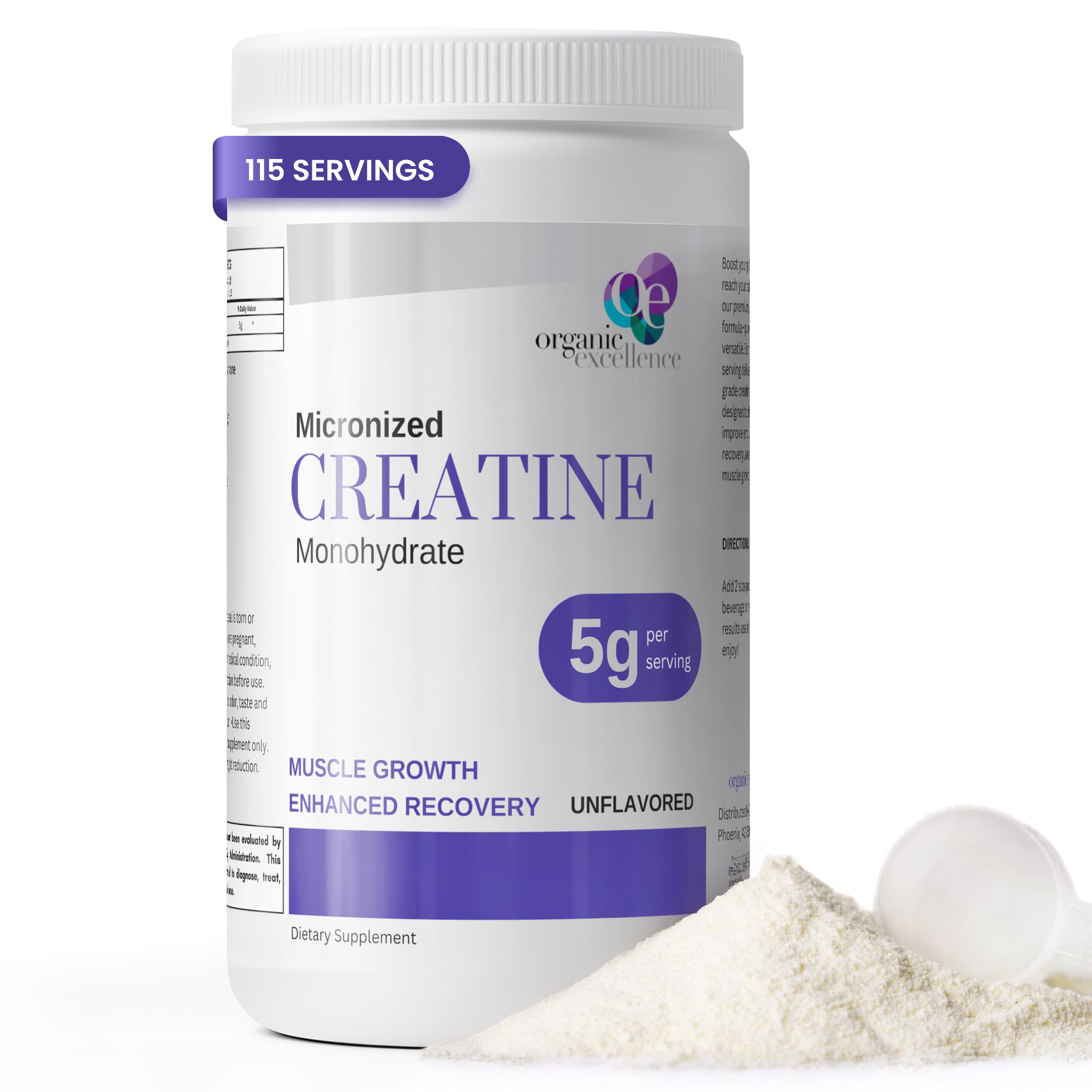 Organic Excellence Creatine Monohydrate – Micronized Creatine Powder for Muscle Growth, Strength & Recovery – Unflavored, 115 Servings Organic ExcellenceAu supplements
