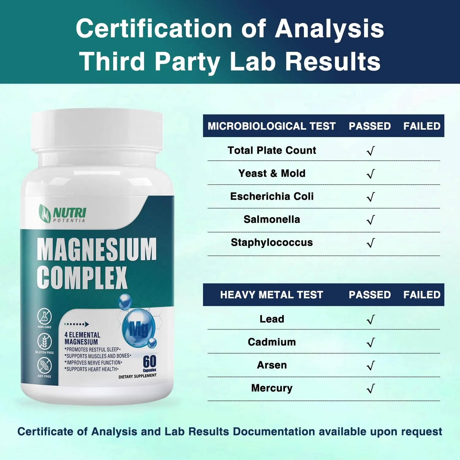 Magnesium Complex for Women&Men,With Glycinate Malate Citrate Taurate.Support for Sleep,Stress Relief,Cognitive Function,Magnesium Supplement 500mg,Third-Party Tested(Made & Tested in USA)-60 Capsules NUTRI POTENTIAnz supplements