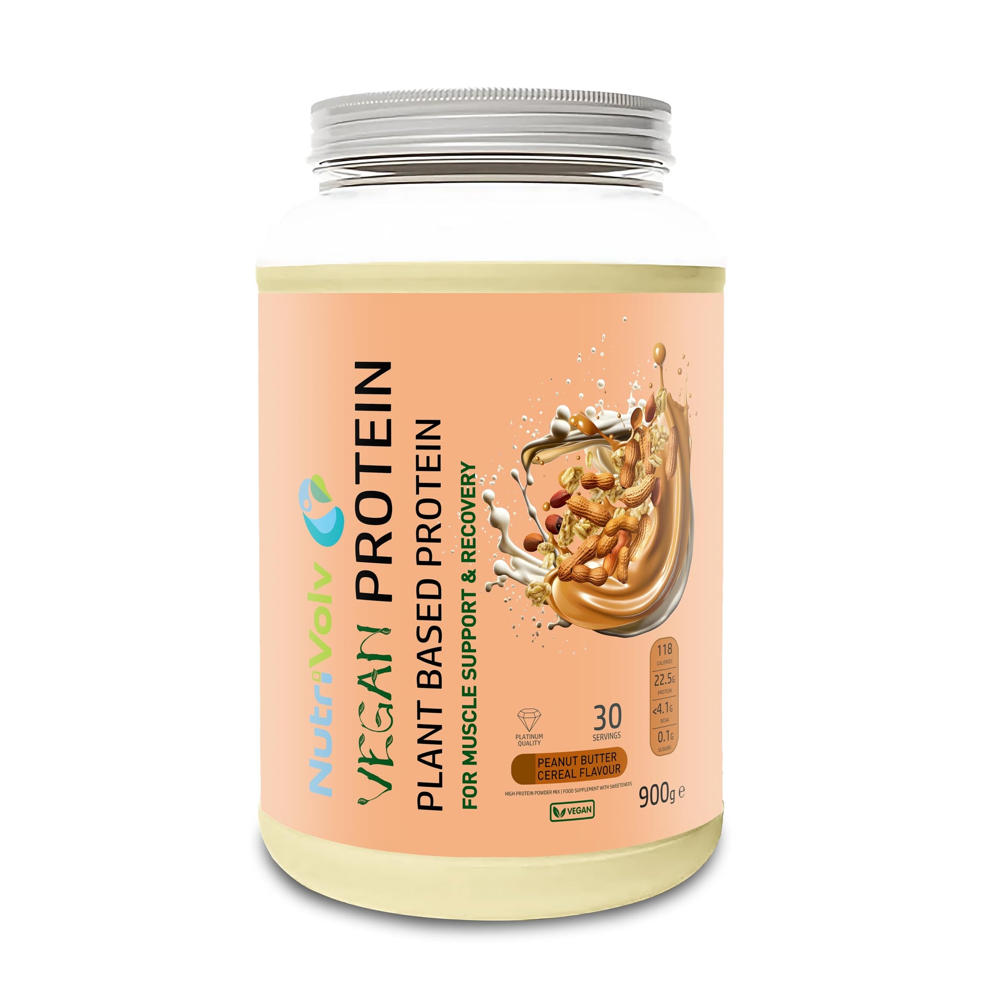 NutriVolv Vegan Plant Based Protein Powder | Peanut Butter Cereal Flavour 900g | Pea & Rice Protein Blend NutriVolvAu supplements