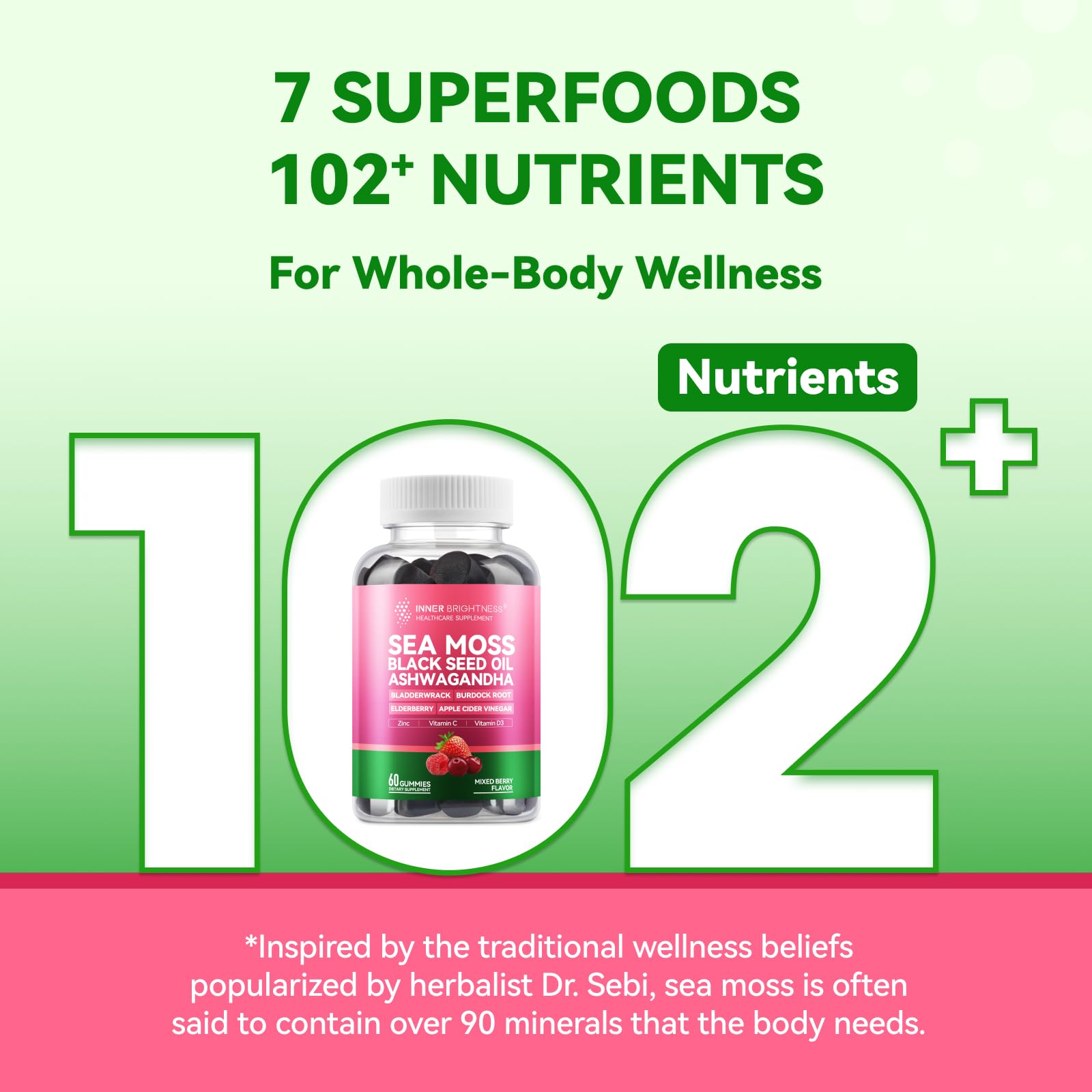 Inner Brightness Sea Moss 4000mg Gummies with Ashwagandha, Elderberry, Apple Cider Vinegar, Bladderwrack, Burdock Root – Immune Support – Mixed Berry Flavor – 60 Count Inner BrightnessAu supplements