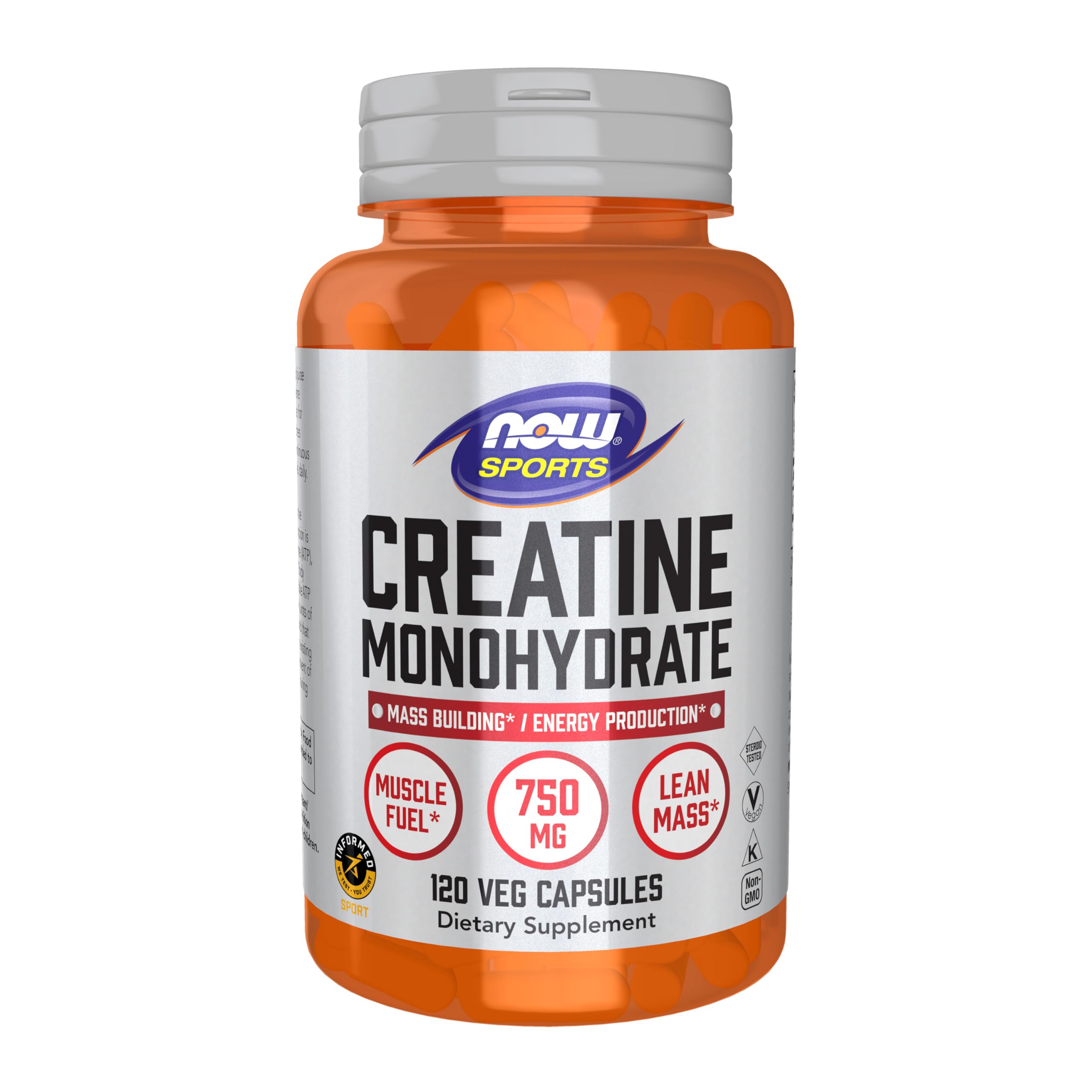 NOW Foods Sports Nutrition, Creatine Monohydrate 750 mg, Mass Building*/Energy Production*, 120 Veg Capsules NOW FoodsAu supplements