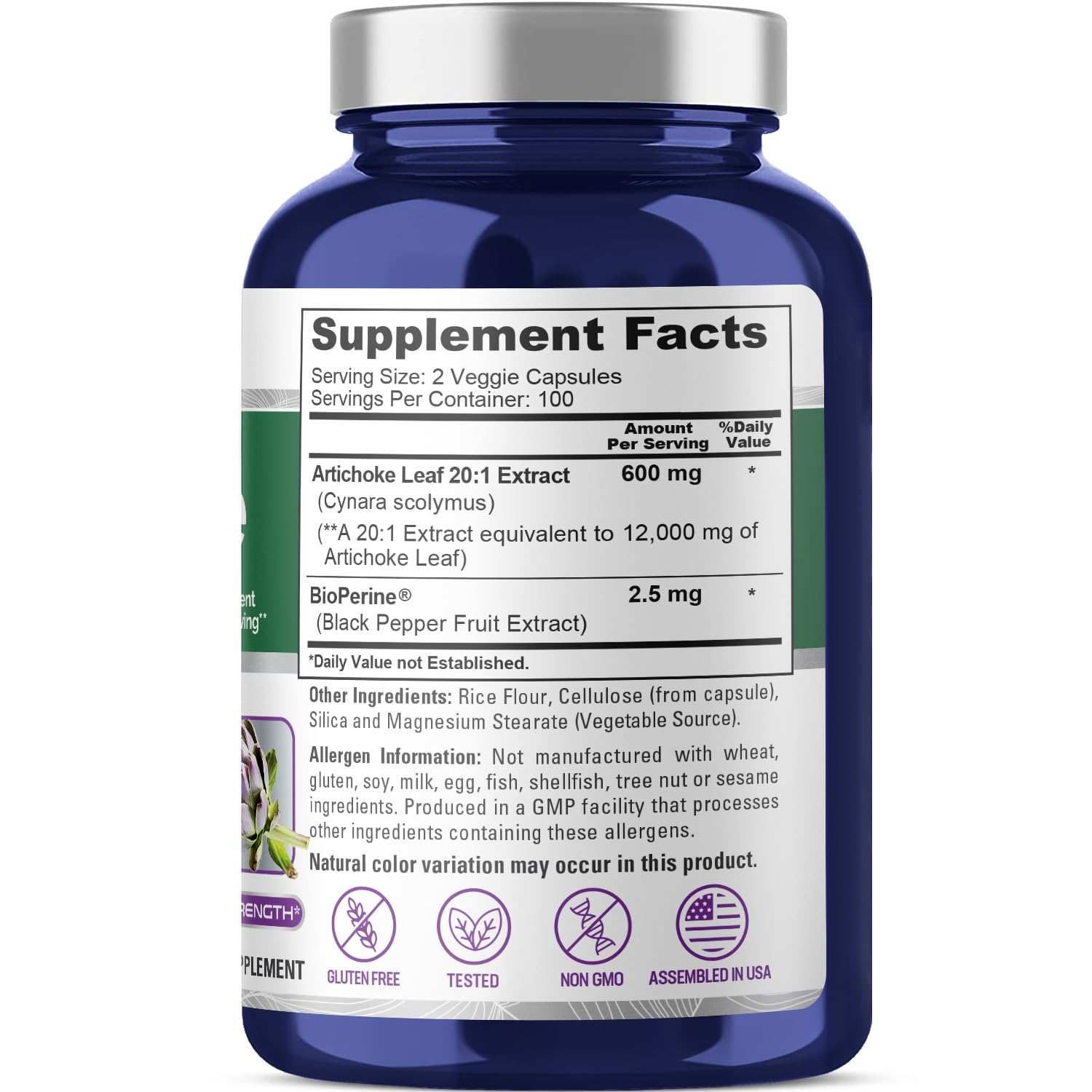 NusaPure Artichoke 20:1 Extract, 600 mg Equivalent to 12,000mg 200 Veggie caps (Non-GMO, Gluten Free) NusaPureAu supplements