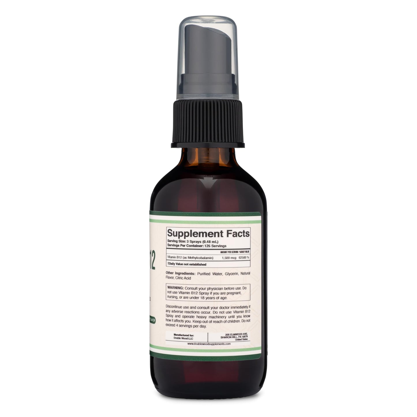 Vitamin B12 Sublingual Spray (2 Spray Dose of Vitamin 12 1000mcg, 3 Spray Serving Size Double Wood SupplementsUS supplements