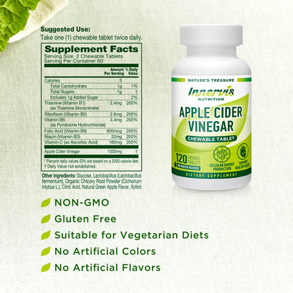 INNERVISNUTRITION Apple Cider Vinegar 120 Chewable Tablets Healthy Heart Immune INNERVISNUTRITIONUS supplements