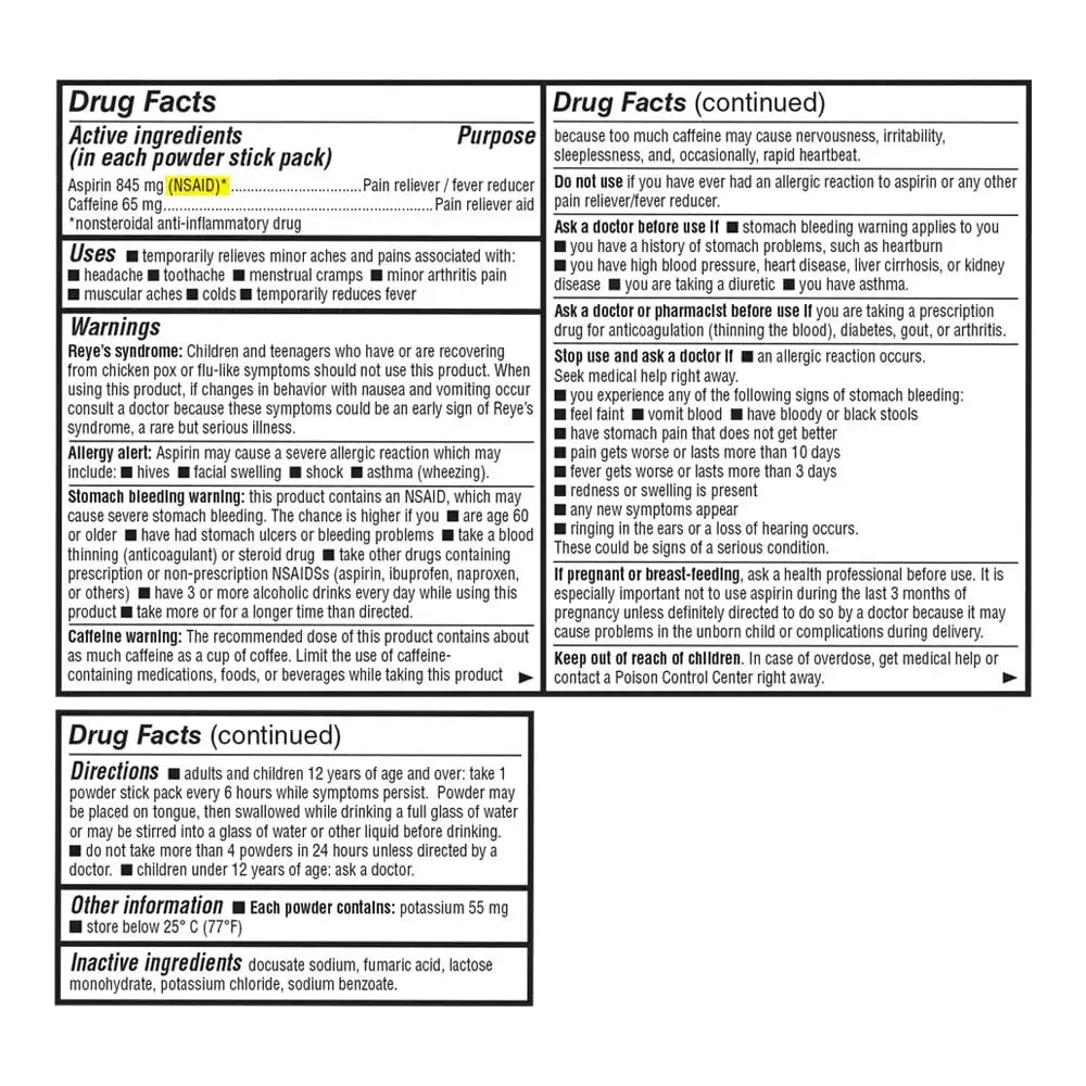 Quality Choice Fast Pain Relief Powder, Contains 50 Powder Packets for Rapid Pain Relief. Contains Aspirin & Caffiene Quality ChoiceAu supplements