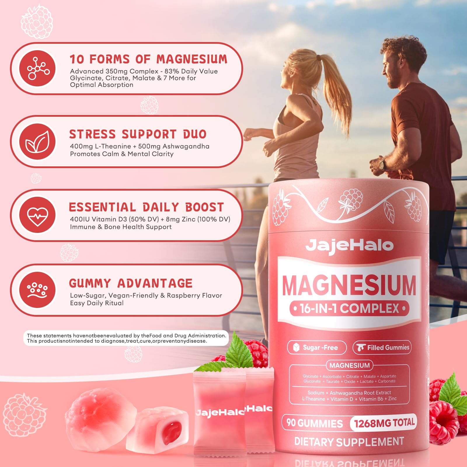 Magnesium Complex for Women Calm Magnesium Glycinate Gummies 400mg Individually Wrapped 16 in 1 90 Sugar-Free L-Threonate,Ashwagandha Root Extract,Vitamin B6,D3,Magnesium Supplement JajehaloAu supplements