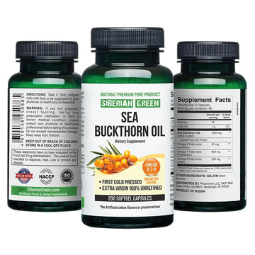 Siberian Sea Buckthorn Oil Capsules 200 Softgels | from Wild-harvested Siberian Sea Siberian GreenAu supplements