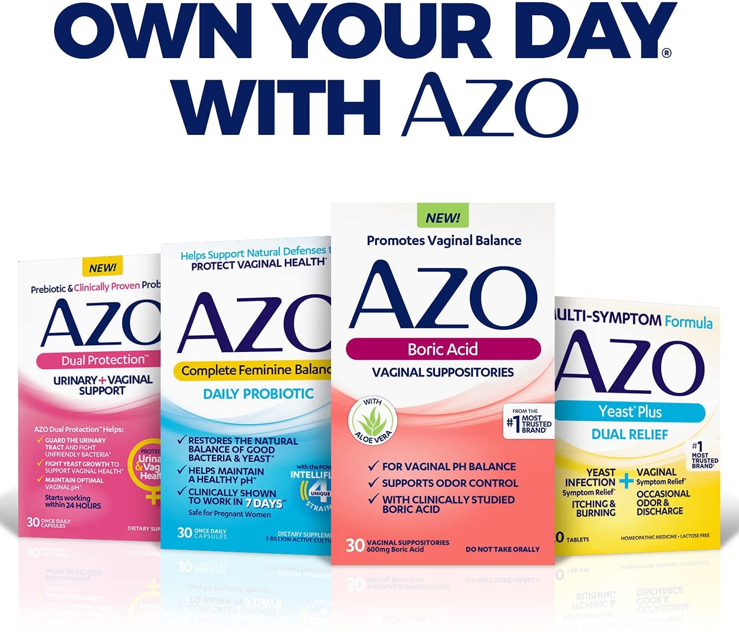 AZO Boric Acid Vaginal Suppositories, 30 Count + AZO Dual Protection, 30 Count, Urinary + Vaginal Support* AZOAu supplements