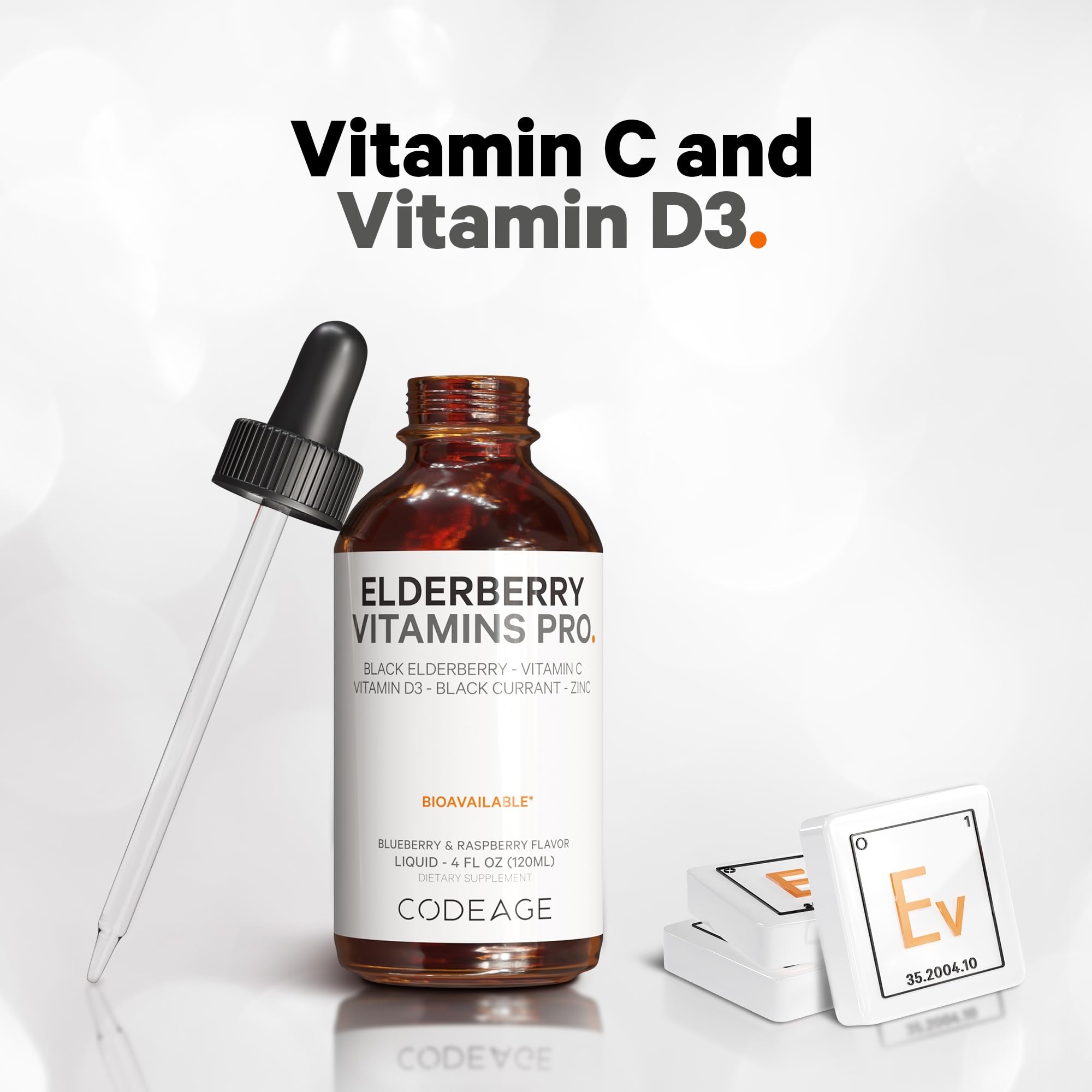Codeage Elderberry Vitamins Pro - Organic Black Elderberry Liquid Drops - Vitamin C, D3, Zinc, Black Currant - 2-Month Supply - Black Sambucus Liquid - Supplement for Adults & Kids - 4 fl oz CodeageAu supplements