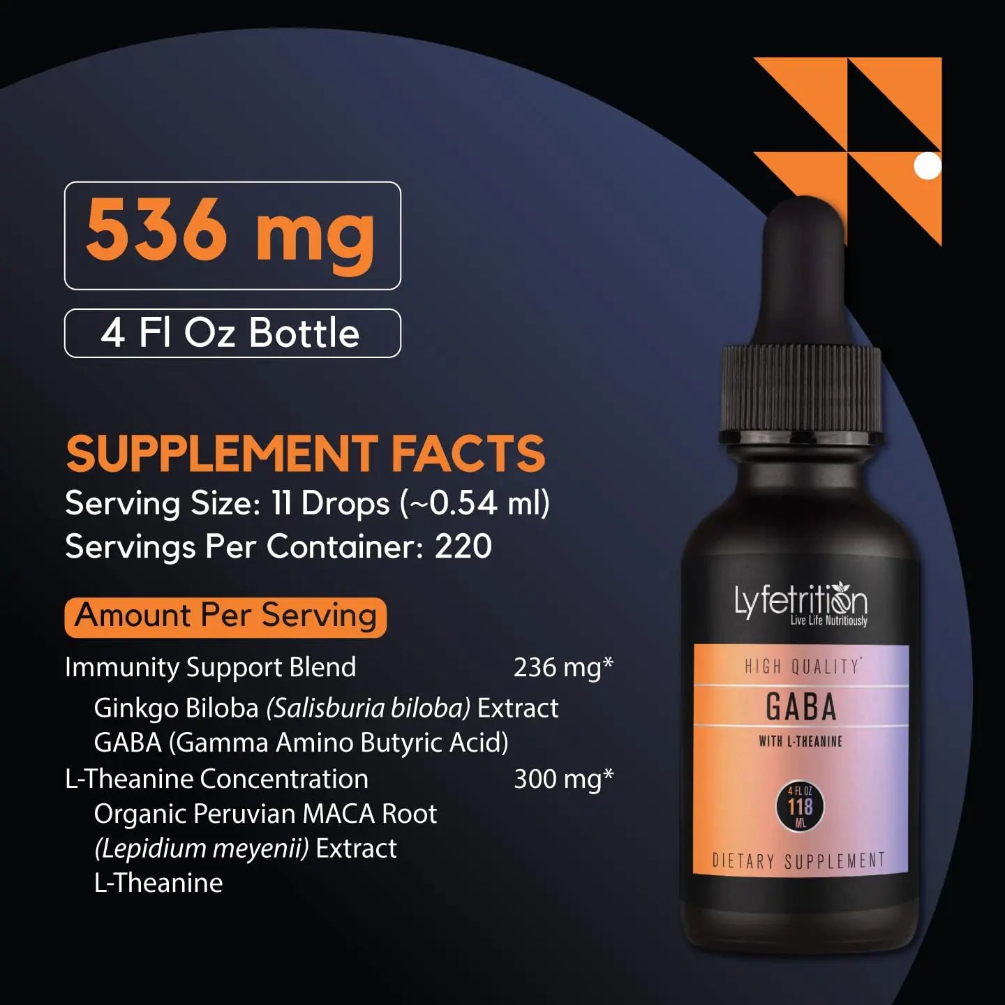 Lyfetrition GABA with L-Theanine, Ginkgo Biloba (Salisburia biloba) Extract, Organic Peruvian MACA Root (Lepidium meyenii) Extract, 118 ml, 4 FL Oz Liquid, 220 Servings, Made in USA, Quick Absorption Lyfetritionnz supplements