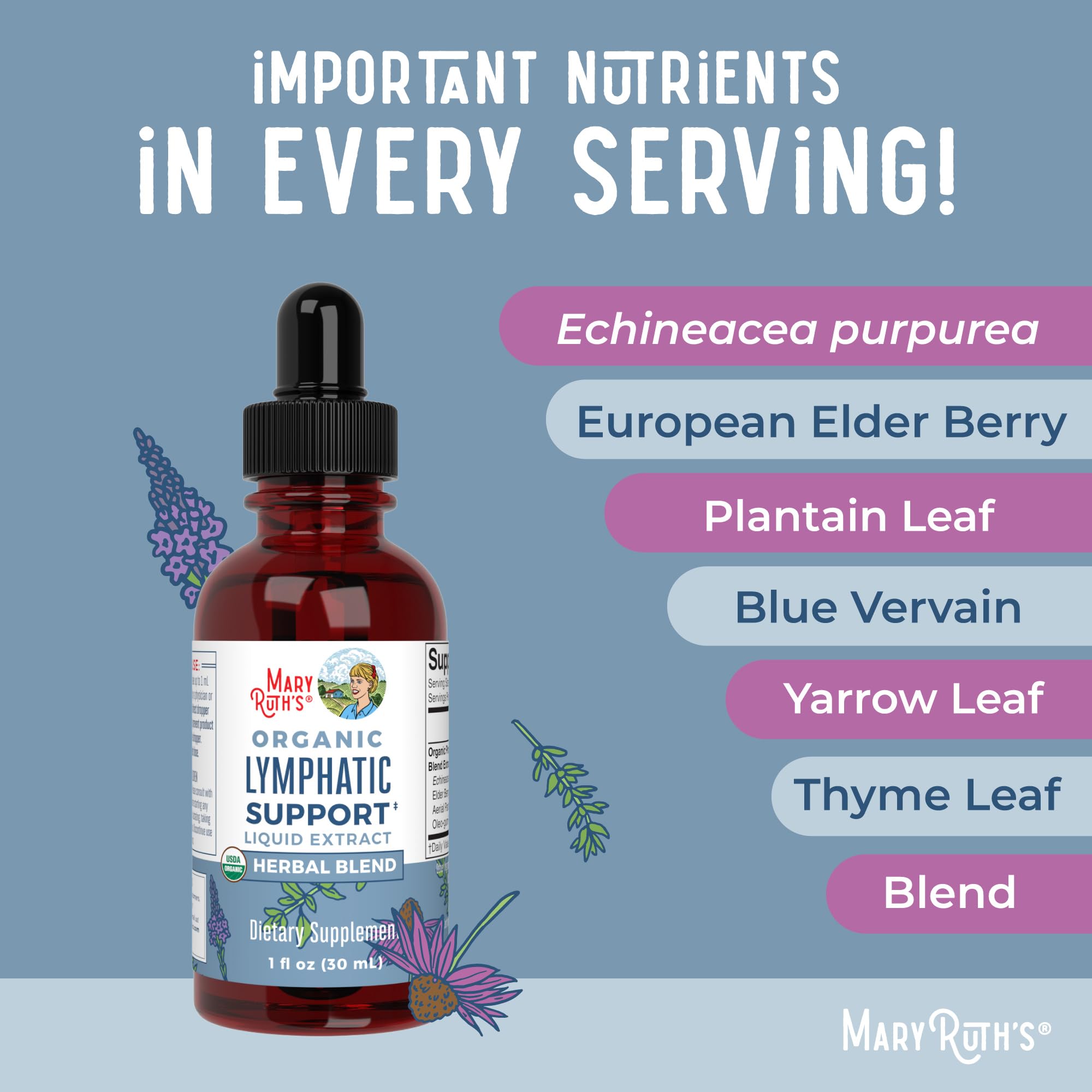 Lymphatic Support Drops by MaryRuth's | USDA Organic Lymphatic Cleanse Immune Support Supplement| Lymphatic Support with Echinacea & Elderberry | Blue Vervain | Vegan | Non-GMO | 30 Servings MARYRUTH'SUS supplements