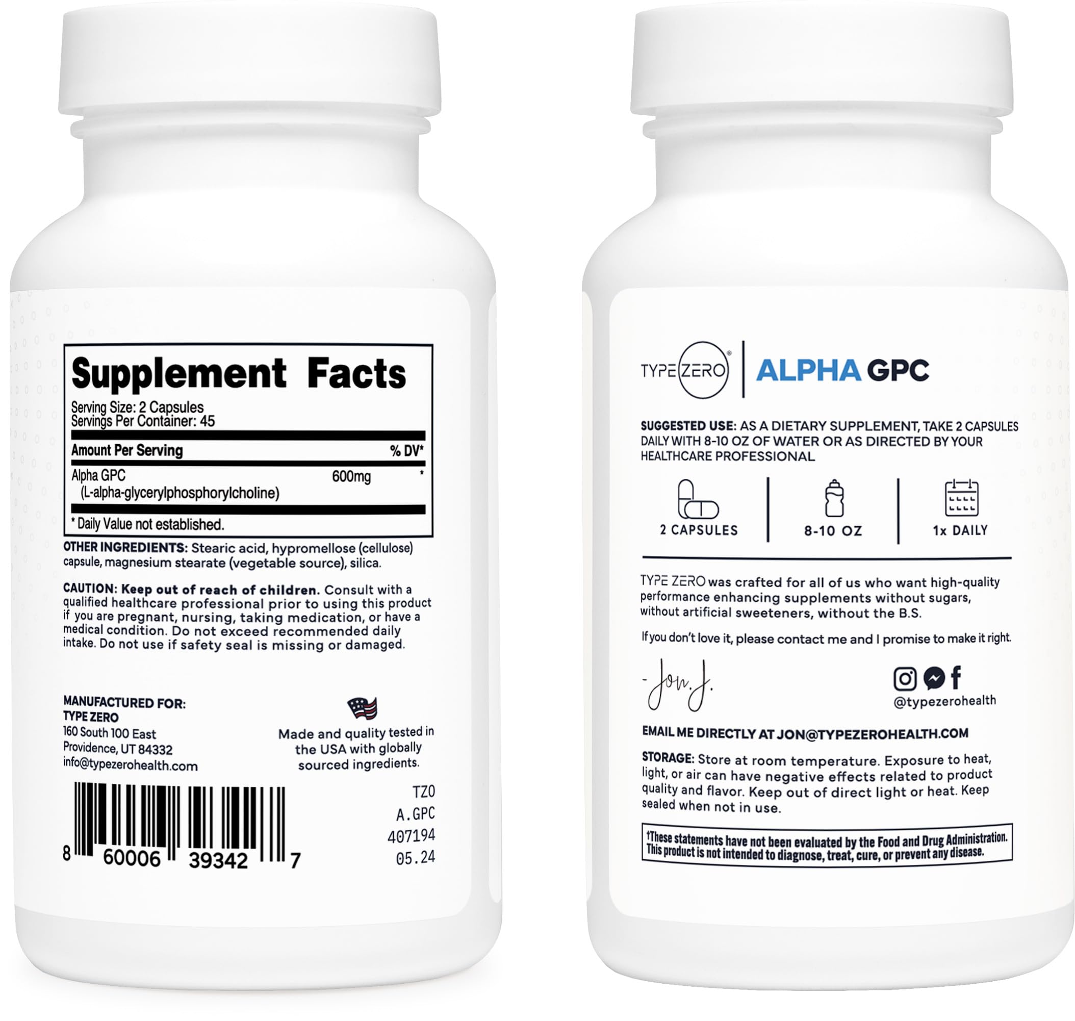 Type Zero Ultra Clean Alpha GPC Choline Supplement (600mg | 90 Capsules) Soy Free, Non-GMO Nootropics Alpha GPC 600mg / 300mg; Alpha-GPC Brain Memory and Focus Supplements Type ZeroUS supplements