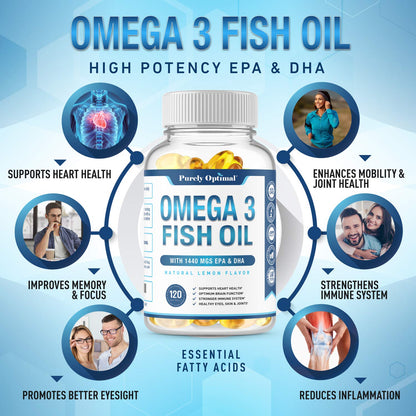 Premium Omega 3 Fish Oil Supplement 2400mg - Burpless Fish Oil Omega3 Softgels Purely OptimalUS supplements