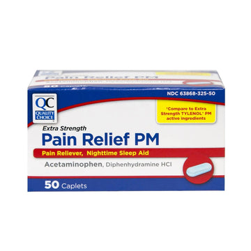 Quality Choice Extra Strength Pain Relief PM, Pain Reliever and Nighttime Sleep Aid, Acetaminophen 500 mg & Diphenhydramine HCI 25 mg (Sleep Aid), 50 Count Package of Caplets Quality ChoiceAu supplements
