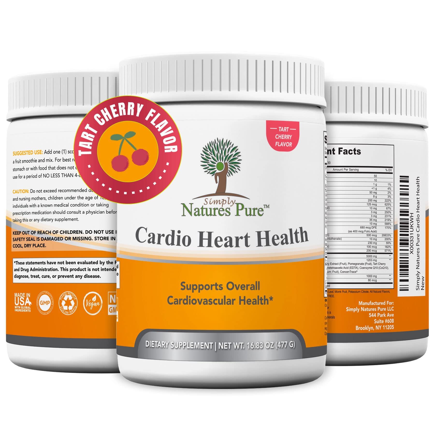 Simply Natures Pure - Cardio Heart Health Nitric Oxide Booster Support Supplement Powder with L-Arginine 5000 mg, L-Citrulline 1000 mg and Hawthorne Berry, 16.82 Ounces - Tart Cherry Flavor Simply Natures PureAu supplements